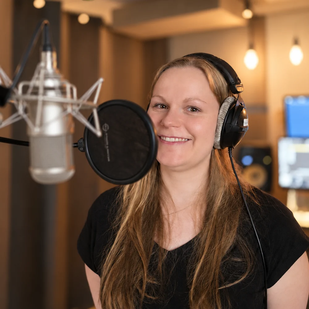 Singer during a vocal recording at the large diaphragm microphone at Tonstudio Leipzig