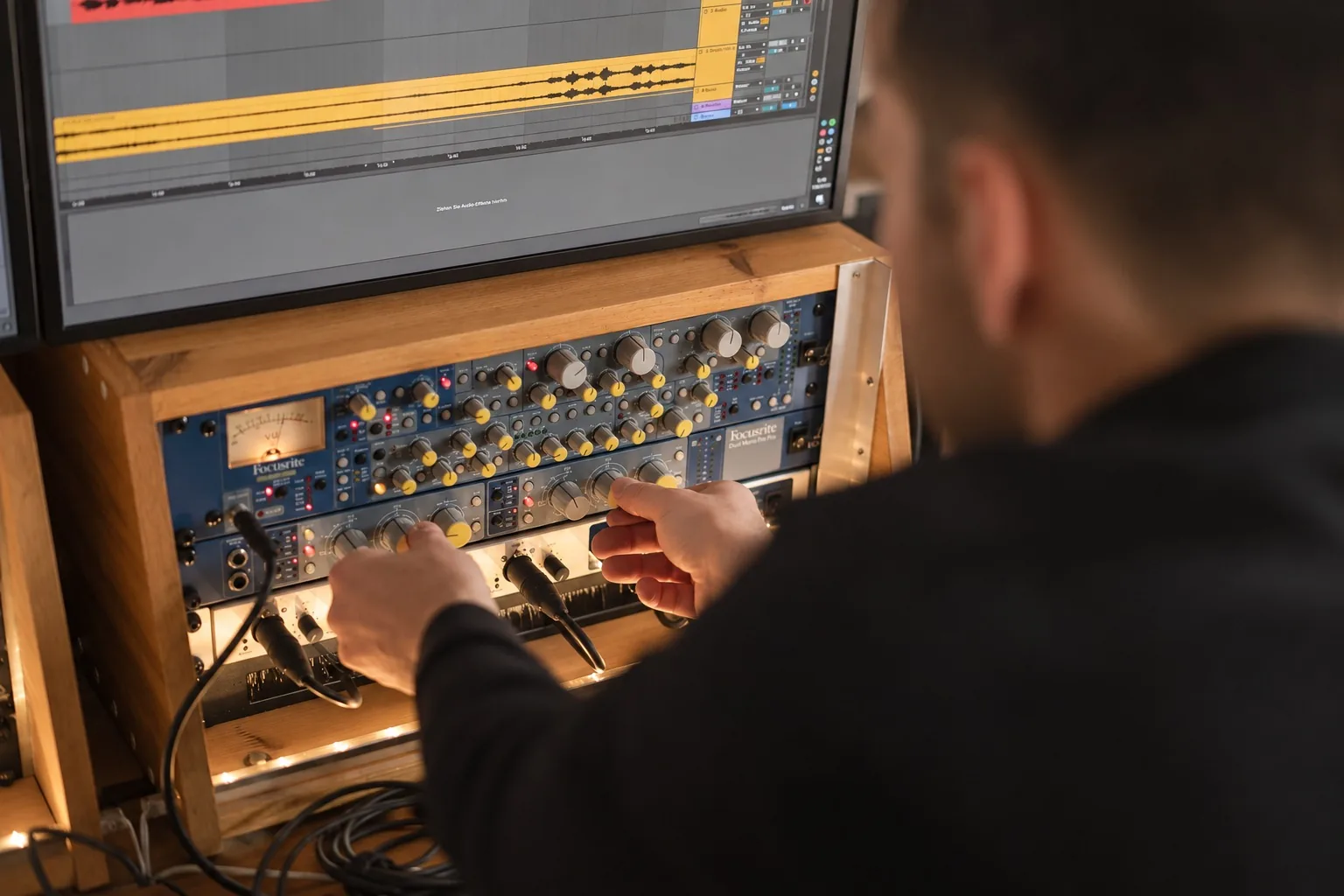 Referenztrack-Mixanalyse im Tonstudio Leipzig — Bildschirm mit Wellenform-Bearbeitung in der DAW